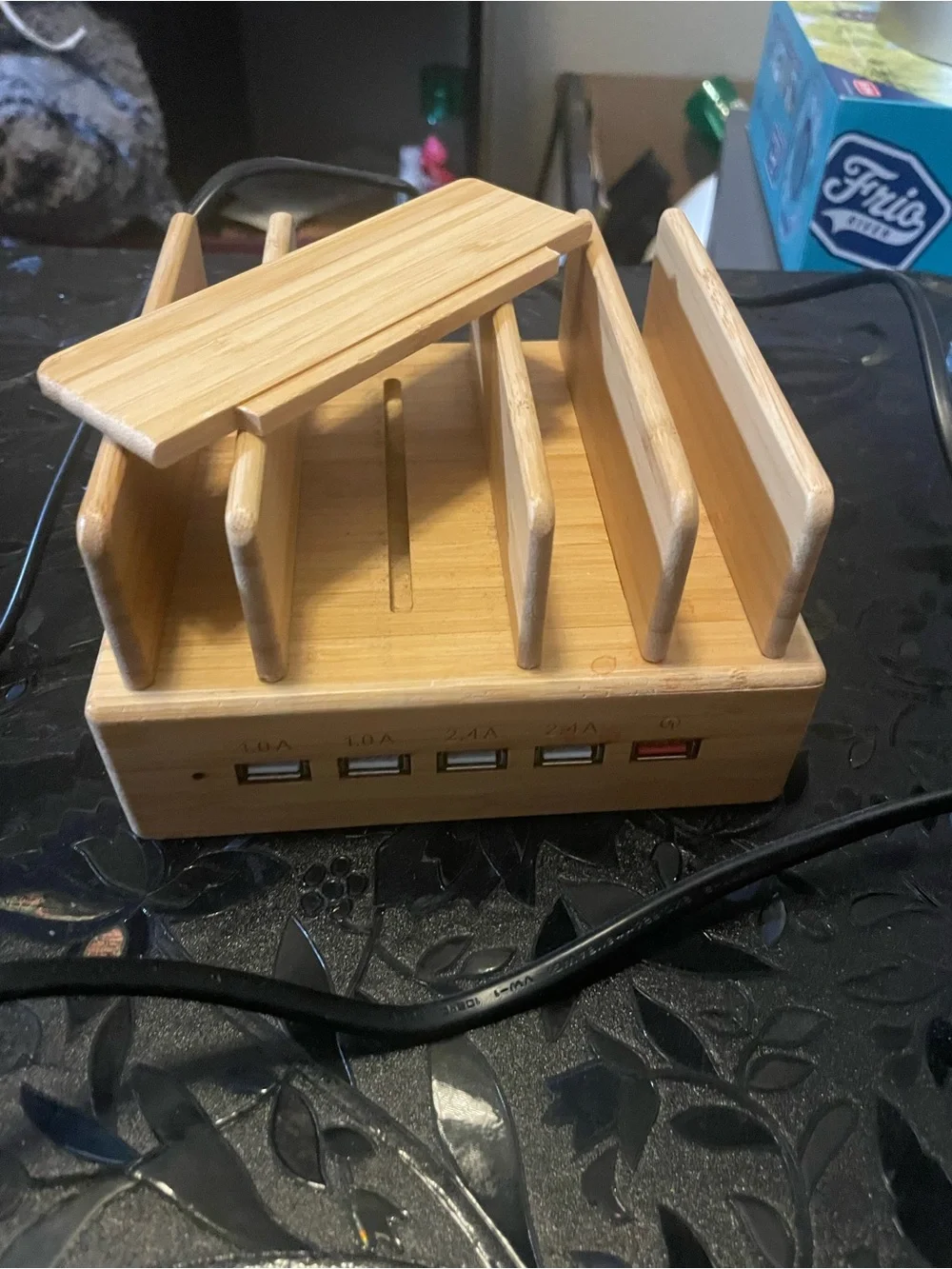 Bamboo Multi-Device Charging Dock with 5 USB Ports - Natural Wood